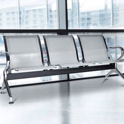   3-Seat Guest Chairs Office Furniture Reception Waiting Chair Airport Bench Steel Frame, Sliver