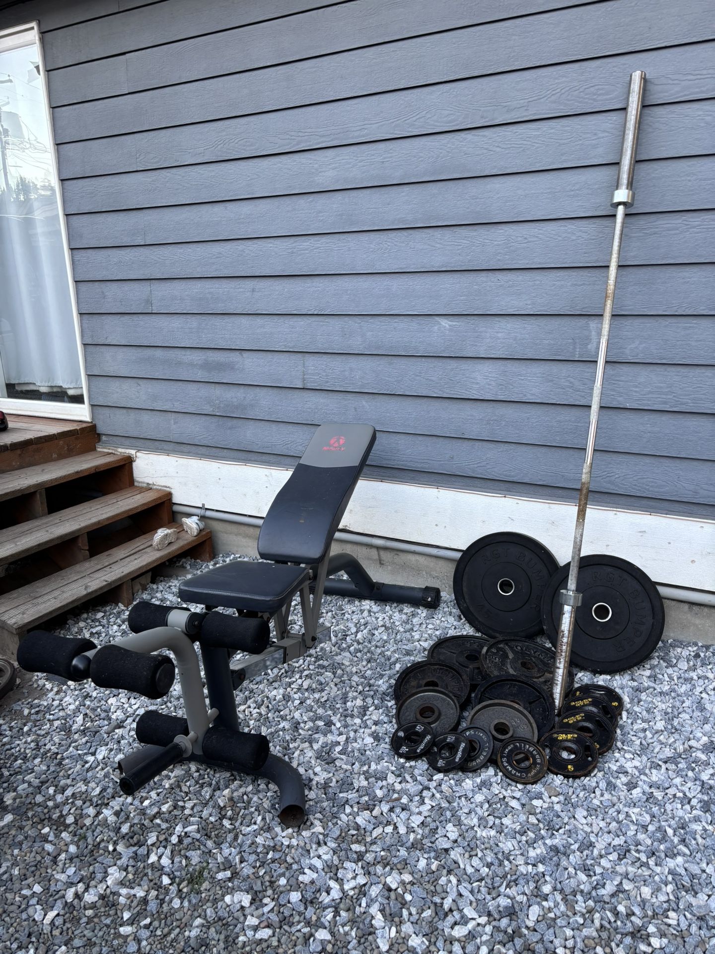 Weights And Bar 305 Lbs Plus Bench