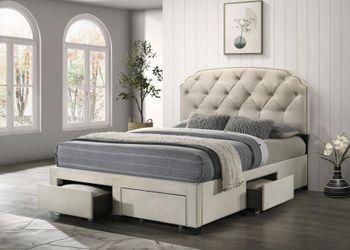 Upholstered Storage Bed with Tufted Headboard New in Box