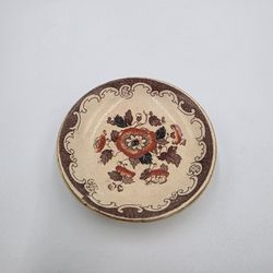 VTG 1920's Bennett & Aursien Small Brown Floral Sauce Plate Semi Porcelain 3" 