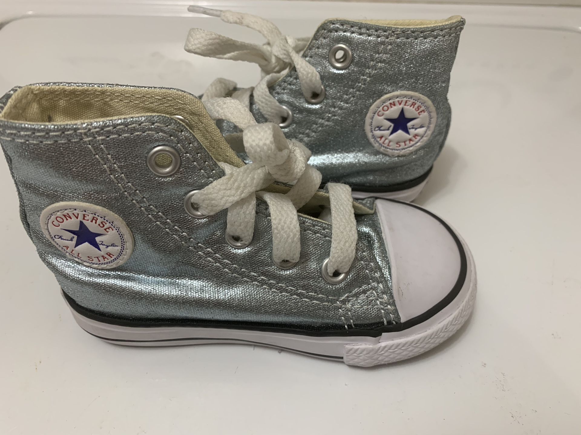 Toddler Converse Silver Metallic High Tops sz 5