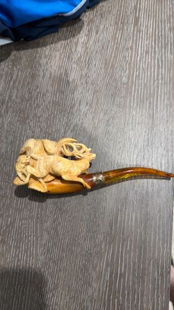 Antique Meerschaum Pipe with Hunting Scene Carving