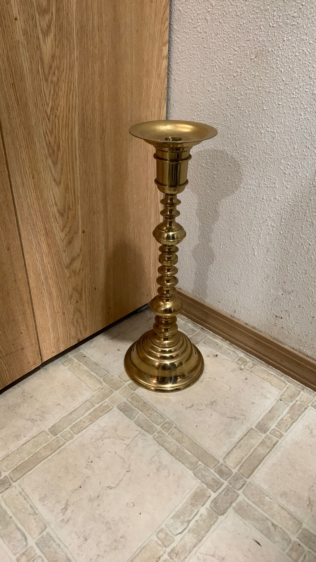 Vtg Mcm Brass Candle Stick Taper Floor Standing Holder Japan 