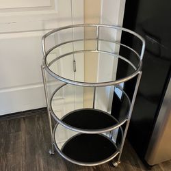 Silver 3-Tier Mirrored Bar Cart w/ Wheels