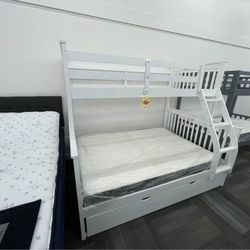 Chapman White Wood Twin Over Full Bunk Bed 🎯New 🔻 Delivery and Finance Available