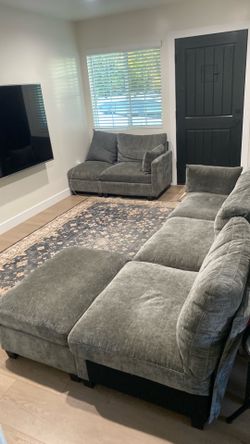 Sofa set beautiful style six pieces can move around in different position nice color four months old it has storage on bottom all six pieces very comf