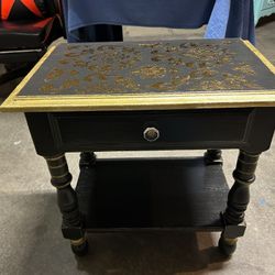 Black And Gold Leaf Single Drawer Bedside/End table 