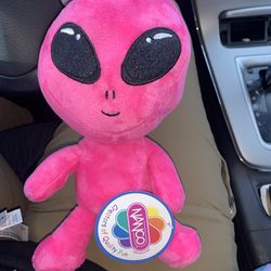 NANCO Magenta Pink Big Head Alien Plush Stuffed Animal Big Black Sprakle Eyes 9"