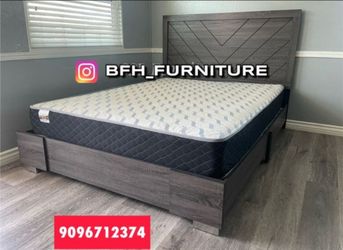Queen Grey Alpine Platform Bed With Ortho Mattress Included
