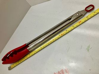Williams Sonoma Stainless-Steel Red Silicone Pasta Locking Tongs 14.5” New