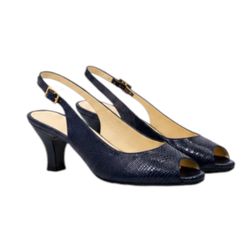 Size 8 Bruno Magli B Navy Leather Slingback Peep Toe Heel Buckle  Brand New VTG