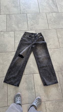 Shein Gray Washed Distressed Wide Leg Jeans