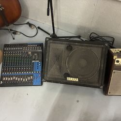 PLEASE READ DESCRIPTION!!! Yamaha MG16XU 16-channel mixing console, a Mackie 808S, And Yamaha SE Series PA speaker Either S12E Or S15E