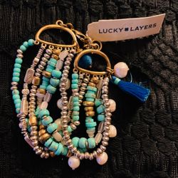 New LUCKY BRAND GENUINE Pearls Aqua Multi-Strand Bracelet 