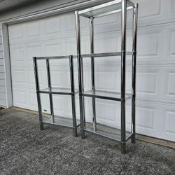 Vintage 2 Mid-Century Tubular Etagere Display Shelving Chrome and Glass Shelves 