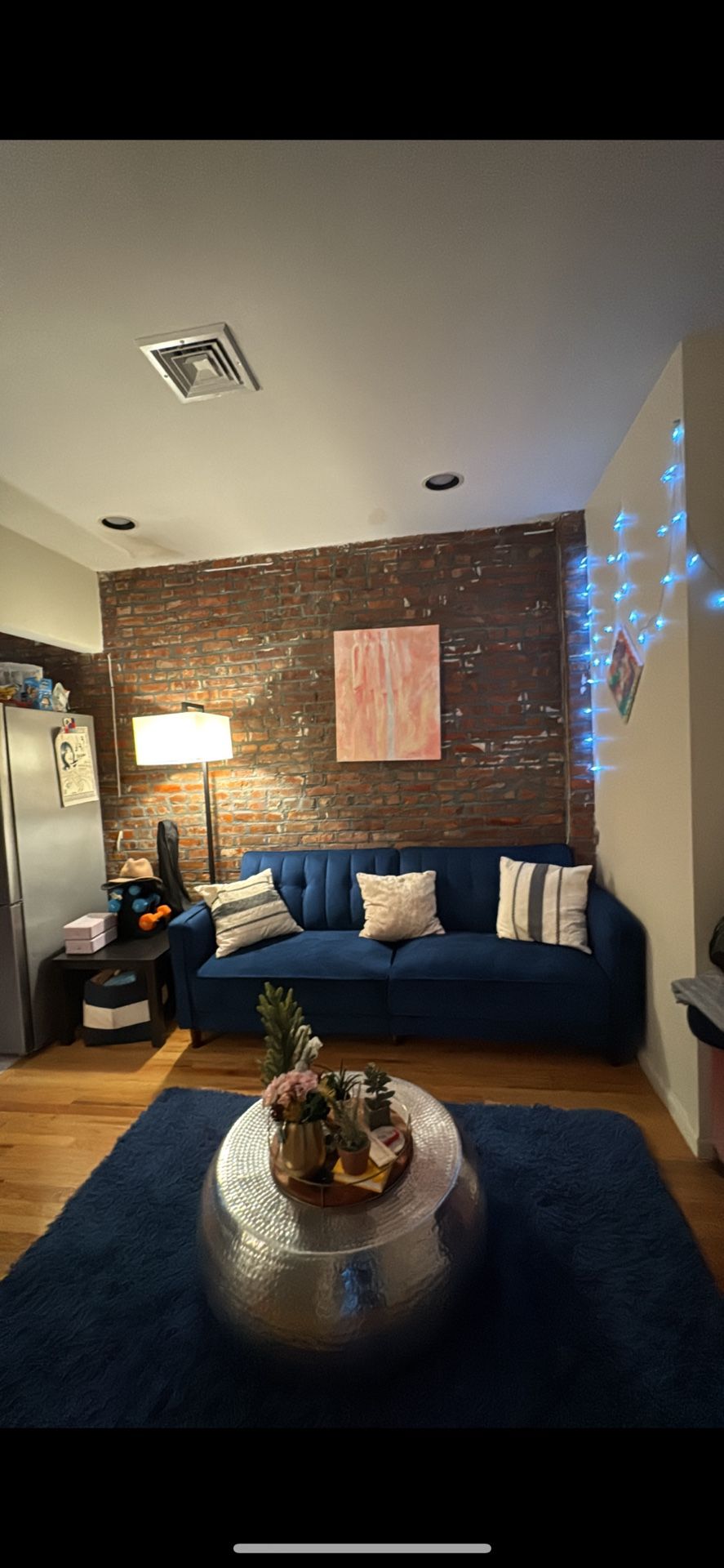 Blue Velvet Couch With Pillows In Amazing Condition - Becomes A Full Size Futon