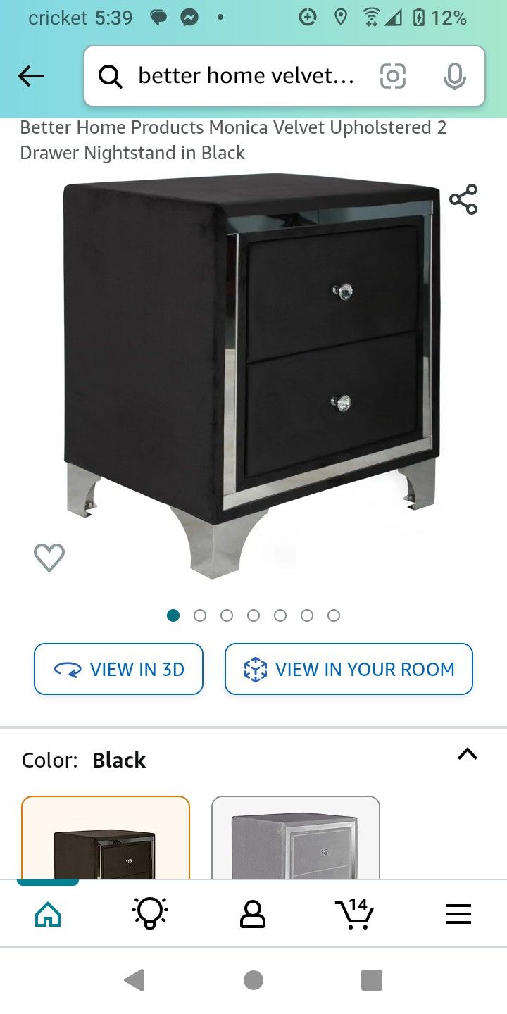 New Never Been Used. Blk Velvet Nightstand