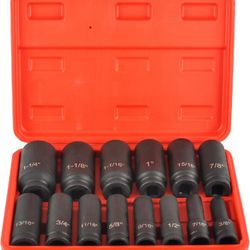 (212)
1/2" Drive 6 Point Deep Impact Socket Set 14 Piece 6 Point Impact Set Standard Impact Socket Set,SAE Sizes,CR-V(3/8-Inch to 1-1/14")