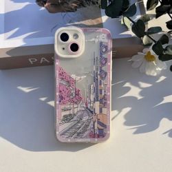 Clear anime Cherry Blossom City iPhone Case 
