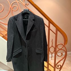 Zara Wool Coat Men’s XL Black Long Overcoat Made in Spain