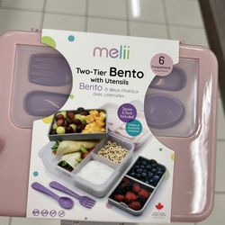 NWT Melii Two-Tier Bento Box with Utensils