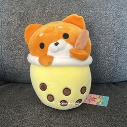 BRAND NEW Takashoji Bubble Tea Fox Plush Yellow 9" 
