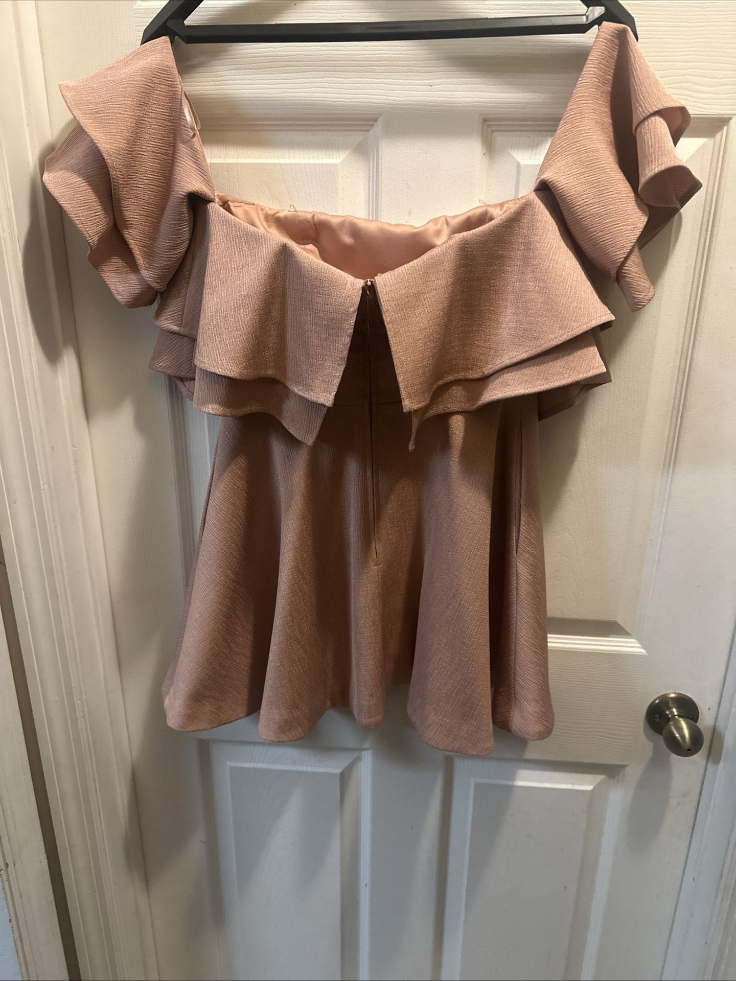 Blush Pink Keepsake The Label Two Fold Mini Off the Shoulder Shimmery Dress
