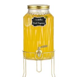 1.5 Gallon Glass Drink Dispenser with Stand Stainless Steel Waterproofing Spigot and Lid, Glass Drink Dispensers for Parties, Water Beverage Dispenser