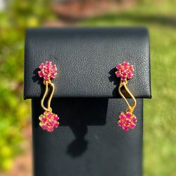 Jewelry Art-Deco 22k solid yellow gold double flower shape set wave ruby 1.00CTW stud screw earrings