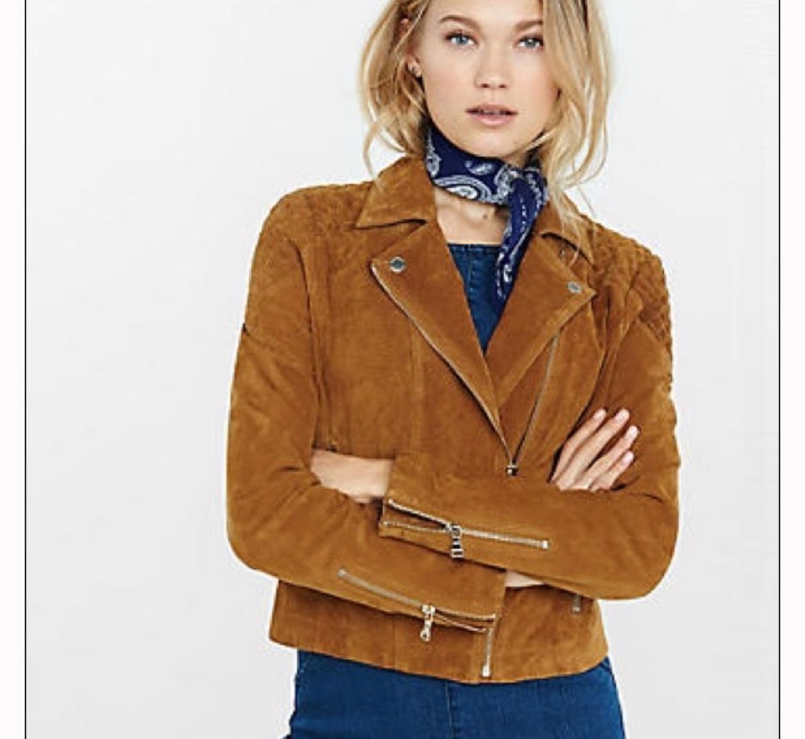Caramel Brown Genuine Suede Moto Jacket Women’s Small From Express