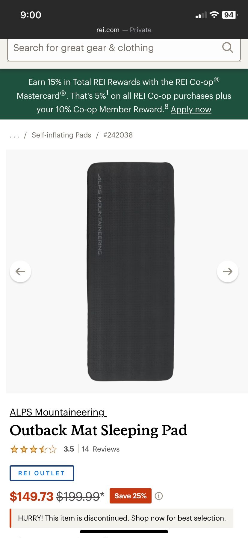 Mountaineering Alps Large Sleeping Pad