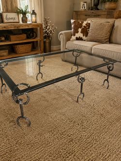 Country coffee table with glass top