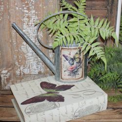 Pretty French Country Cottage Butterfly Book Box & Watering Can with Fern