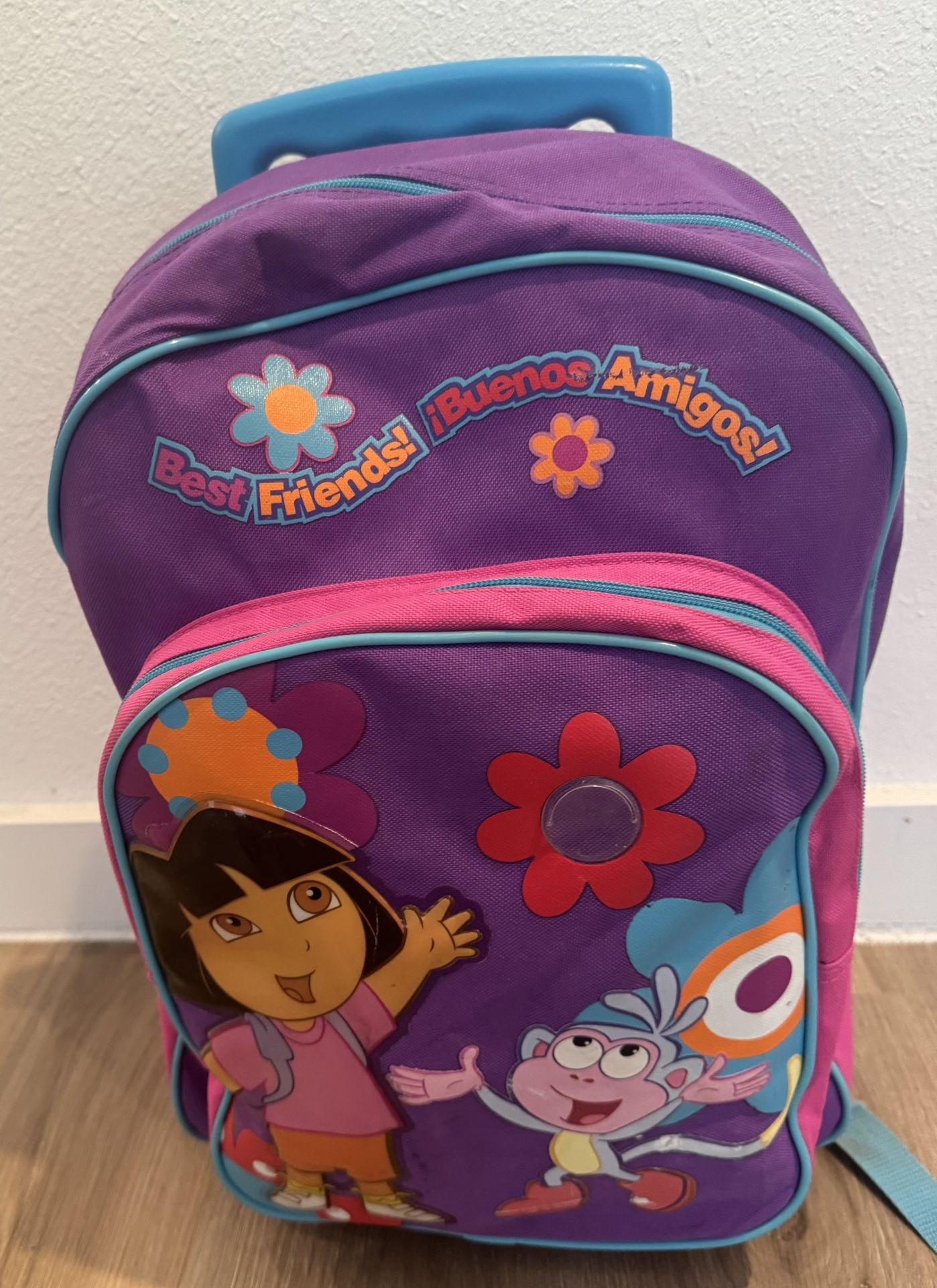 Dora The Explorer Rolling Backpack With Wheels Suitcase Zip Pocket Drink Pocket