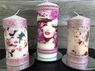Trio homemade decorated custom candles FLOWERS ROSES WOMAN perfect mother’s day gift! 🕯✨