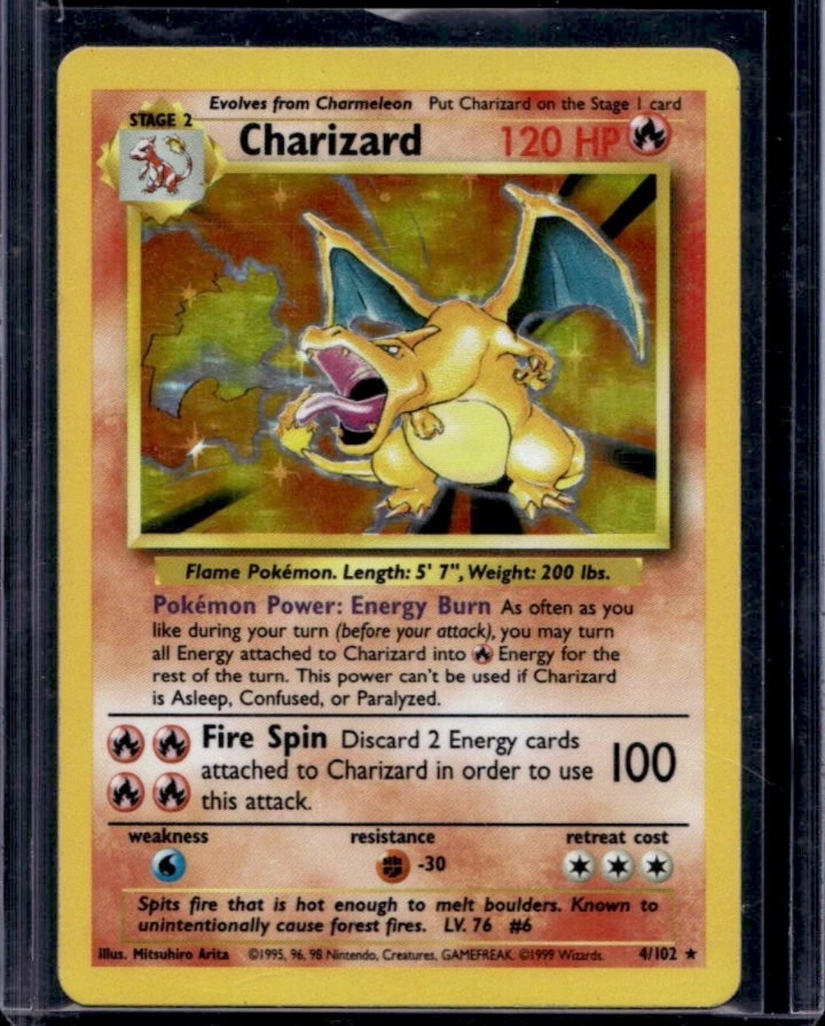 1999 Pokemon Set Unlimited Charizard Rare Holo #4/102