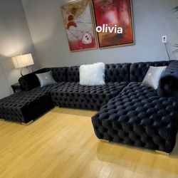 3 Piece Couch Velvet Double Chaise Sofa Sectional 