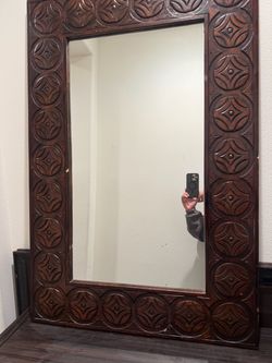 Large Wall Mirror with Carved Wood Frame