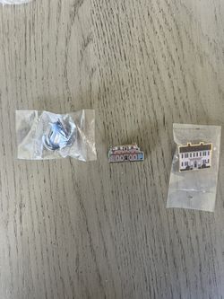 Cat's Meow Village lapel pins (3) - Cat and 2 houses