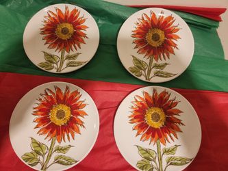 Red Sunflower Set Of 4 Dessert  Plates