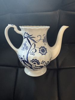 Vintage J & G MEAKIN BLUE NORDIC ONION TEAPOT PITCHER ENGLAND