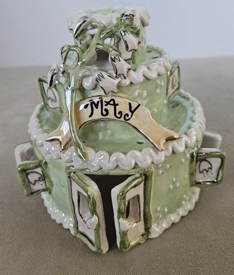 Blue Sky Clayworks Happy Birthday Cake, Light Holder May, No Candle