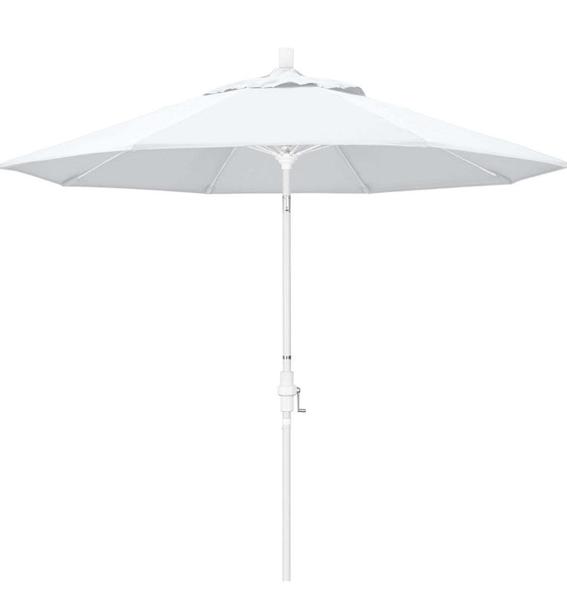 High End 9' White California Umbrella With Premium Fabric, White Aluminum Pole .