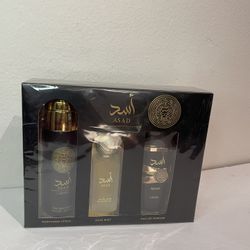 Asad 3 piece set Arabic parfume, hair mist and body spray.  