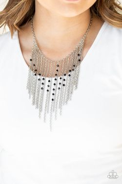First Class Fringe - Black Necklace and Earring Set