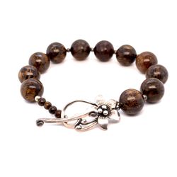 Silpada Brown Bead Bracelet with Silver Flower Toggle