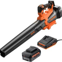 Soplador De Hojas De 20 V 450 CFM Soplador Sin Escobillas Inalámbrico Con batería  de 4.0  Ah  Y Cargador Rápido Modo Turbo Y gatillo De Velocidad Var