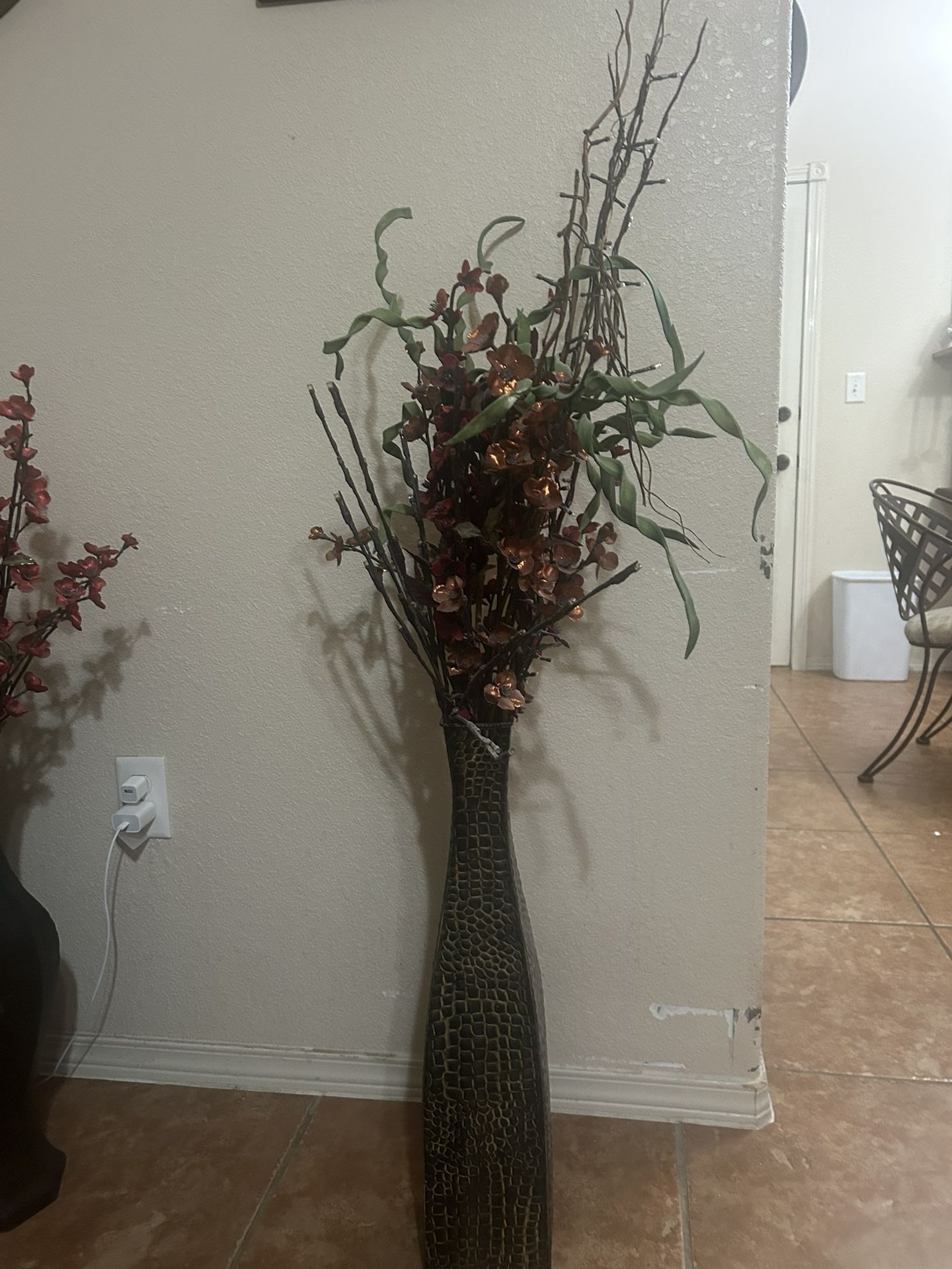 Metal Vase With Artificial Flowers