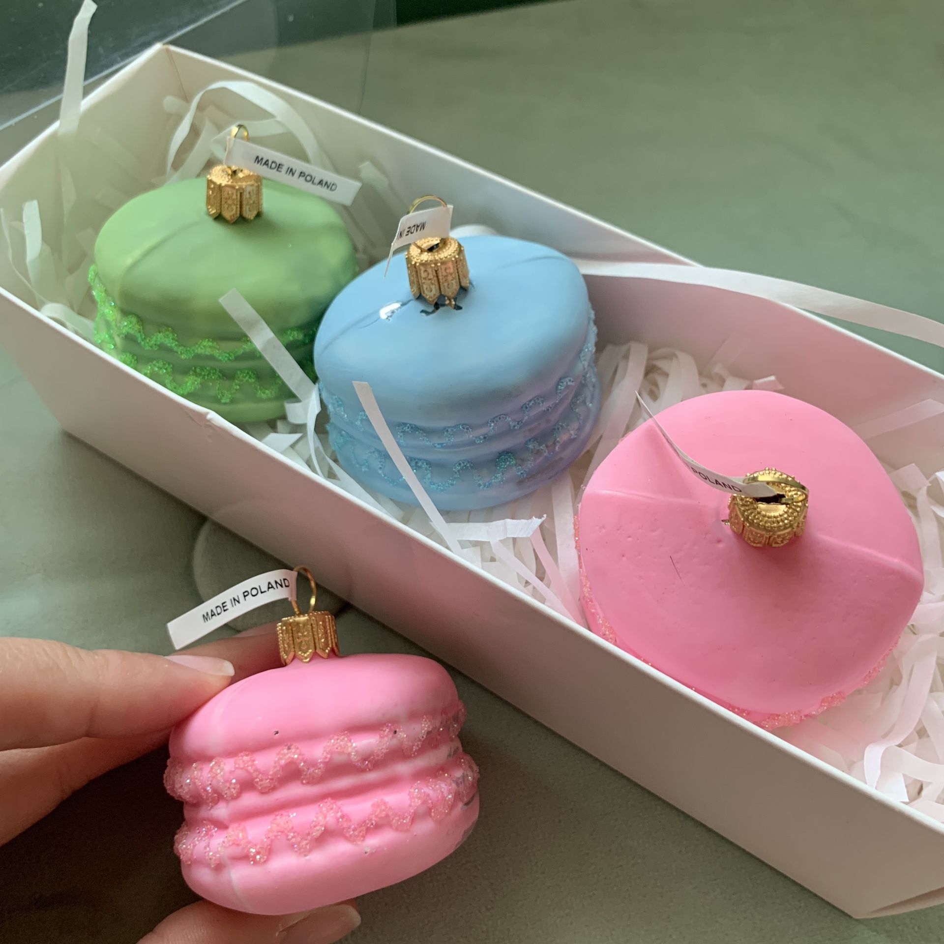 Glass Macaron Christmas Ornaments