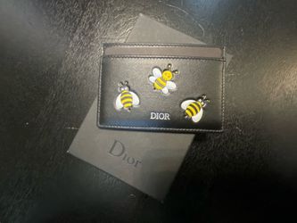 Dior x KAWS Black Calfskin Card Holder Wallet Bee Print Limited Edition Designer